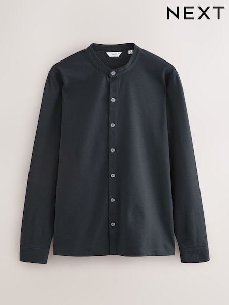 Navy Blue Long Sleeve Grandad Neck T-Shirt (AP7281) | AED149
