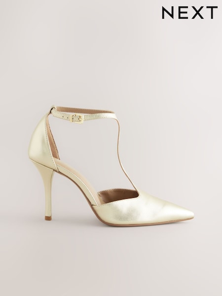 Золотой - Forever Comfort® Leather T-Bar Pointed Toe Heels (AP7284) | €52