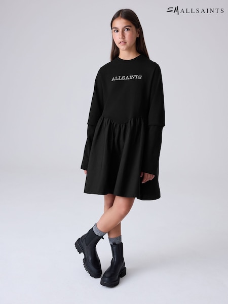 smALLSAINTS Black Logo Chevron Long Sleeve T-Shirt Dress (AP7287) | 158 QAR - 178 QAR