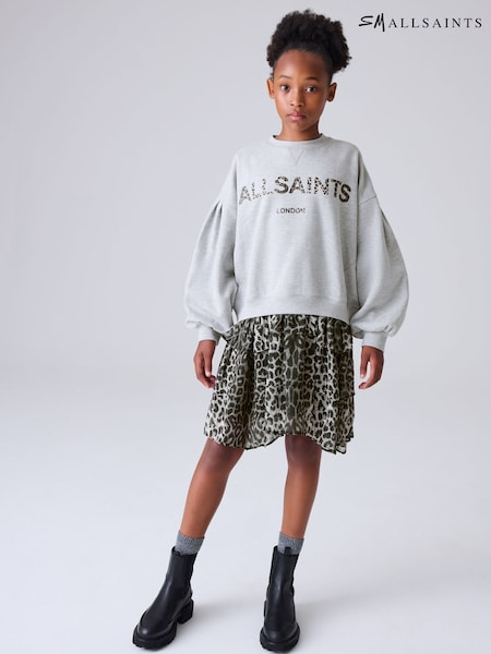 smALLSAINTS Grey Leopard Sweat Tiered Mock Dress (AP7299) | AED192 - AED239