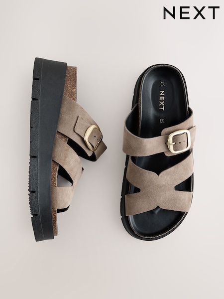 Neutral Forever Comfort® Leather Strap Buckle Detail Sandals (AP7323) | ₪164