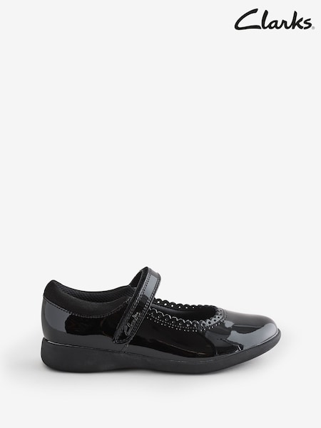 Clarks Black Patent Wide Fit (G) Younger Girls Etch Pure School Shoes (AP7330) | €56 - €58