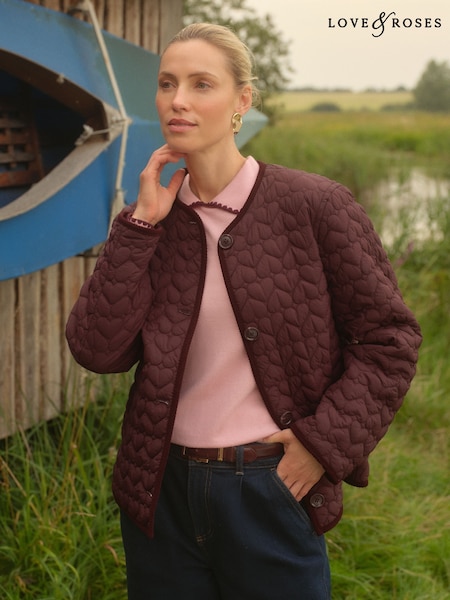 Love & Roses Cherry Red Collarless Padded Short Jacket (AP7358) | €91