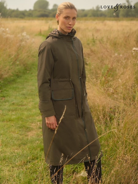 Love & Roses Khaki Green Longline Raincoat (AP7365) | €109
