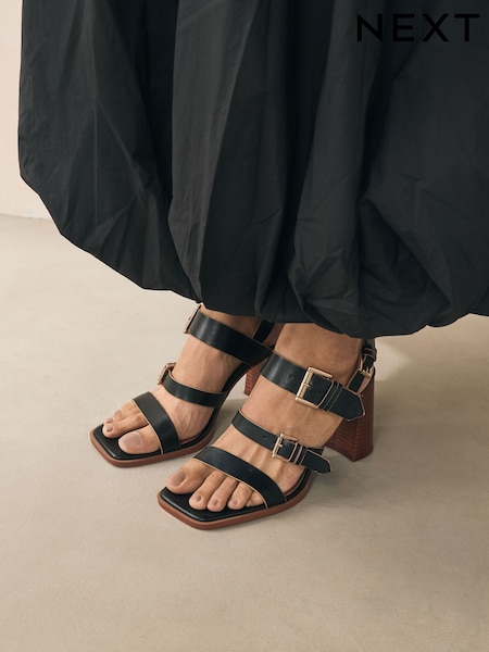 Black Forever Comfort® Strappy Buckle Block Heel Sandals (AP7396) | €67