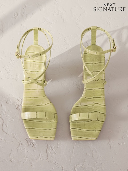 Green Signature Premium Leather Strappy Block Heeled Sandals (AP7463) | €110