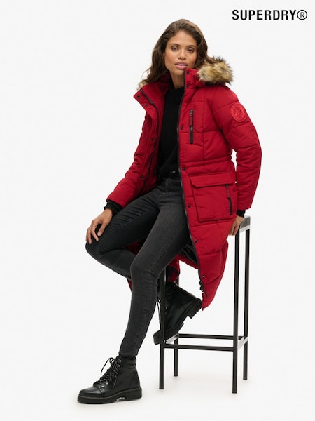 Punainen - Superdry Everest Faux Fur Longline Jacket (AP7494) | €176