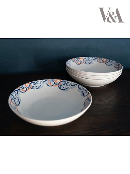 V&A Set of 4 Colourful Patterned Ceramic Pasta Bowls (AP7565) | R$ 445