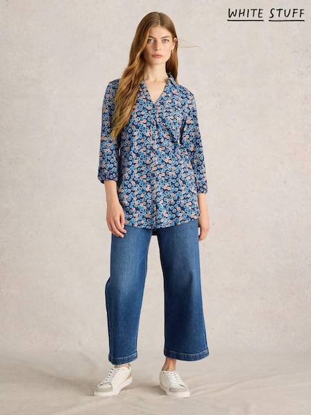 White Stuff Blue Annie Longline 100% Cotton Shirt (AP7686) | 141 QAR