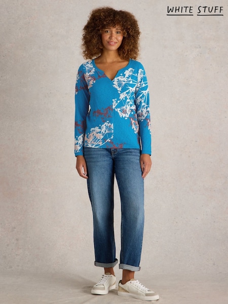 White Stuff Blue Nelly Long Sleeve 100% Cotton T-Shirt (AP7688) | 86 QAR