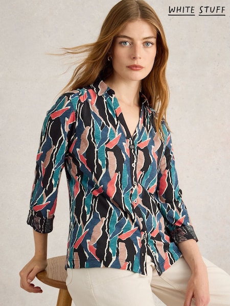 White Stuff Blue Annie Jersey 100% Cotton Shirt (AP7692) | 130 QAR