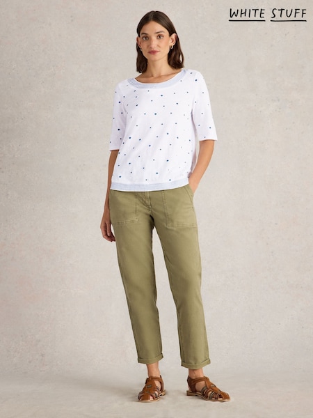 White Stuff White Weaver Embroidered 100% Organic Cotton Top (AP7711) | ₪281