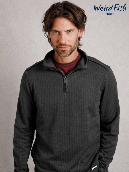 Weird Fish Black Sterling  1/4 Zip Herringbone Fleece (AP7773) | €51