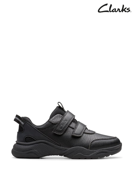 Clarks Black Wide Fit (G) Boys Feather Shine Trainers (AP7792) | €37 - €40