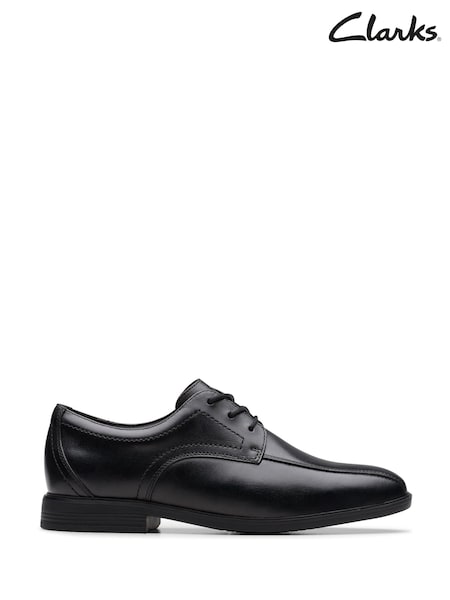 Clarks Black Leather Wide Fit (G) Older Boys Jonwin Loop Shoes (AP7810) | €60 - €63