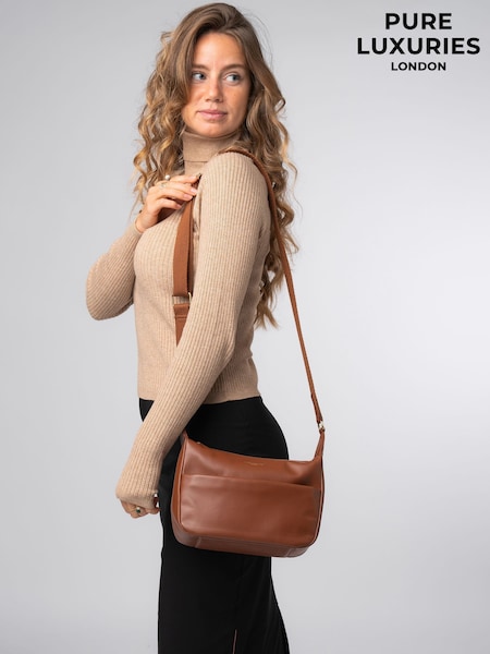 Brown - Pure Luxuries London 'Leonara' Leather Crossbody Bag (AP7847) | R$ 585