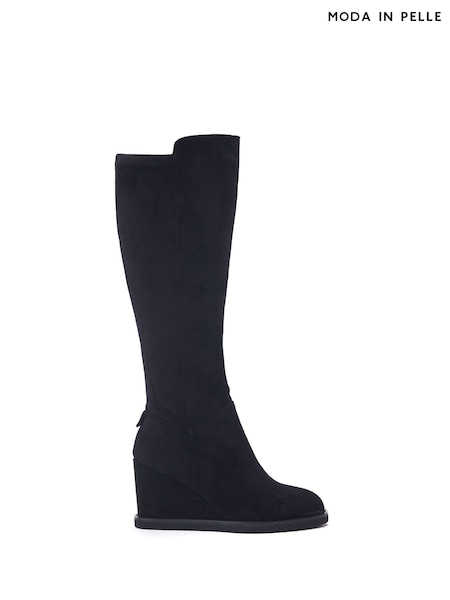 Moda in Pelle Sherri Knee High Wedge Black Boots (AP7865) | 443 QAR