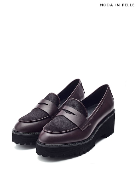 Moda in Pelle Red Florense Chunky Sole Wedge Leather Loafers (AP7866) | €131