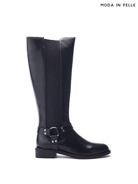 Moda in Pelle Sevrin Western Buckle Detail Long Leather Chelsea Black Boots (AP7873) | 933 LEI