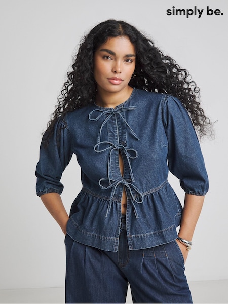 Simply Be Tie Front Denim Peplum Blouse (AP7885) | €60