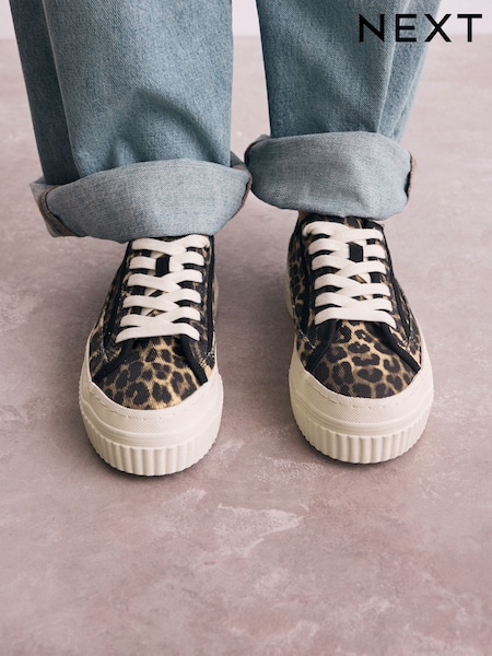 Leopardo - Forever Comfort® Canvas Chunky Baseball Lace Up Trainers (AP7994) | R$ 295