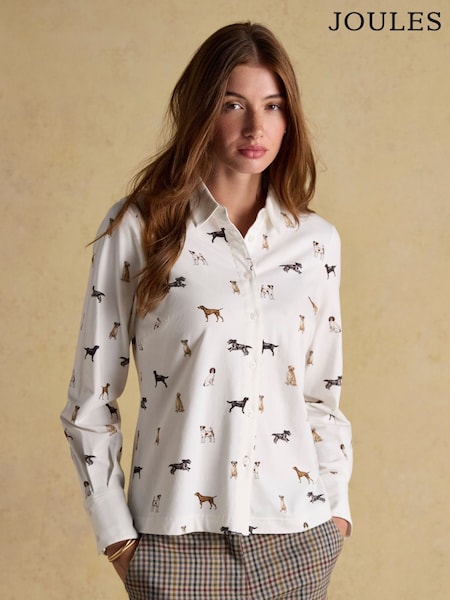 Joules X Eleanor Tomlinson White Dogs Cotton-Rich Jersey Shirt (AP8128) | €69