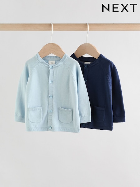 Blue 100% Cotton Knitted Baby Cardigans 2 Pack (0mths-3yrs) (AP8182) | AED71 - AED81