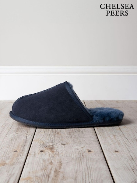 Chelsea Peers Blue Mens Suede Sheepskin Mule Slippers (AP8195) | R$ 690