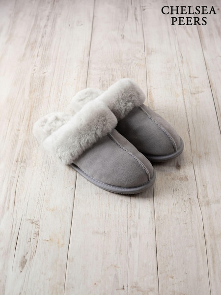 Chelsea Peers Grey Suede Sheepskin Mule Slippers (AP8201) | R$ 640