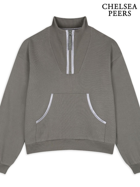 رمادي - Chelsea Peers 100% Cotton Quarter Zip Funnel Sweater (AP8203) | ‏291 د.إ.‏
