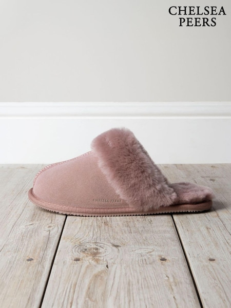Chelsea Peers Pink Suede Sheepskin Mule Slippers (AP8210) | €43