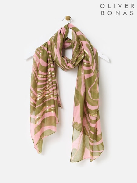 Oliver Bonas Pink & Green Swirl Foil Scarf (AP8263) | 69 QAR