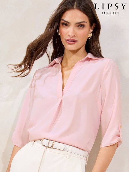 Lipsy Pink V-Neck 3/4 Sleeve Collared Blouse (AP8318) | 1,923 UAH
