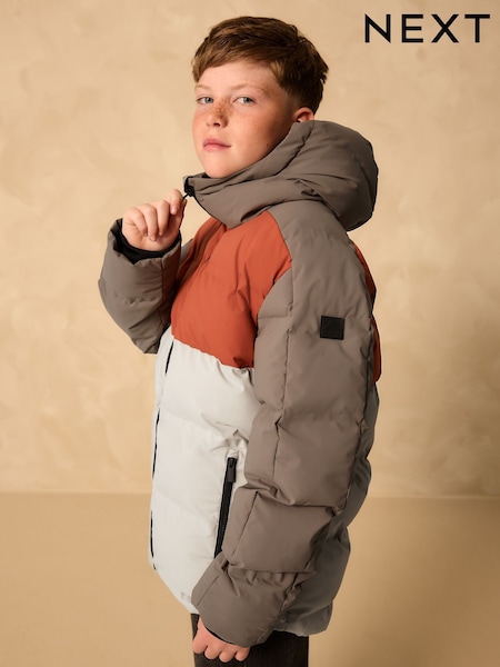 Rust Brown Colourblock Shower Resistant Microfleece Lined Padded Coat (3-17yrs) (AP8459) | 148 QAR - 198 QAR