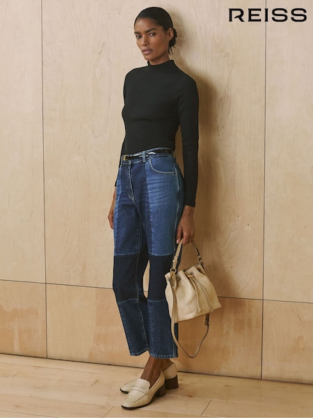Reiss Mid Blue Birch Straight-Leg Patchwork Jeans (AP8468) | AED1,210