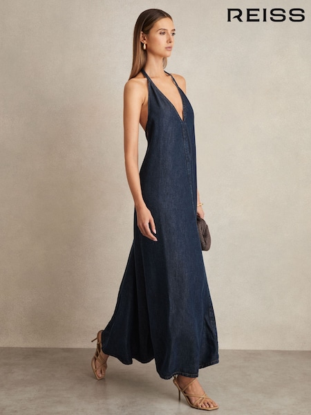 Reiss Rachel Denim Halterneck Maxi Dress (AP8471) | 270 €