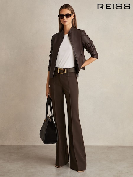 Reiss Chocolate Brown Claude High Rise Flared Trousers (AP8477) | €228