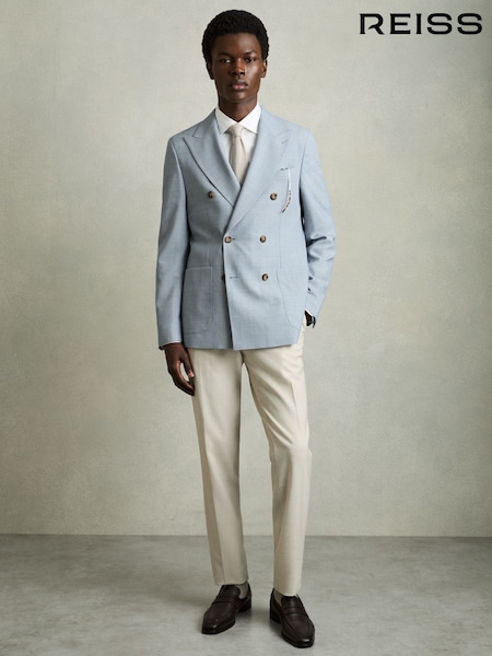 Reiss Soft Blue Belmont Db Double-Breasted Textured Suit Blazer With Wool Slim-Fit (AP8481) | 2,558 QAR