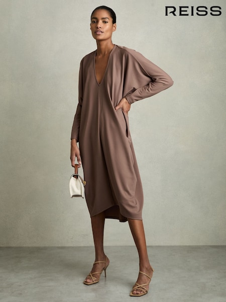 Reiss Mink Gracie Draped Jersey Midi Dress (AP8489) | €276