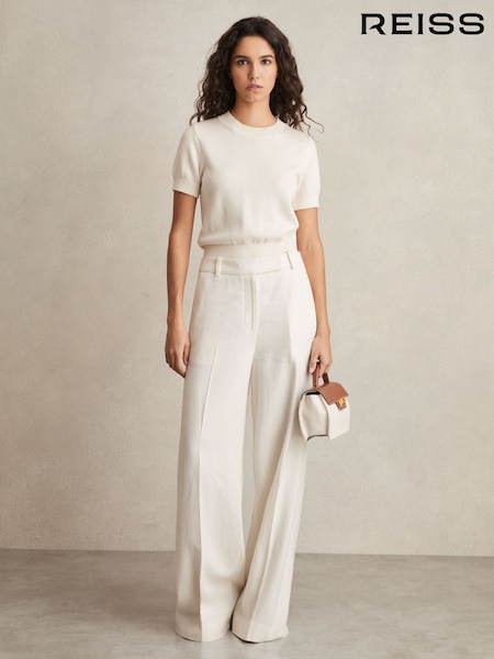 Белый - Reiss Devon Linen-Blend Wide-Leg Trousers (AP8491) | €256