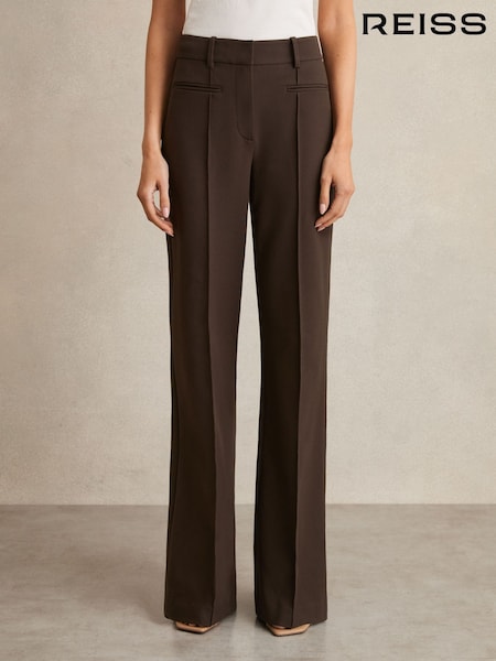 Reiss Chocolate Brown Claude Petite High Rise Flared Trousers (AP8493) | €220