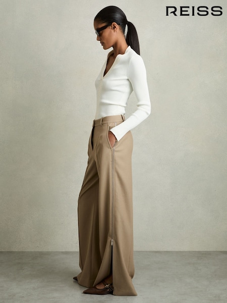 Reiss Sage Green Elyn Petite Wide-Leg Side-Zip Trousers (AP8499) | kr3 969