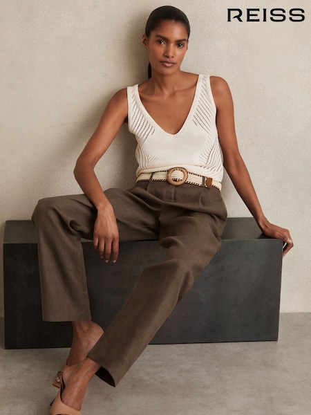 Nerzfarben Neutral - Reiss Beau Linen Belted Tapered Trousers (AP8502) | 214 €
