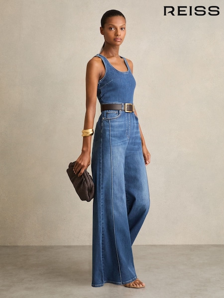 Reiss Rose Wide-Leg Racer-Back Denim Jumpsuit (AP8505) | 380 €