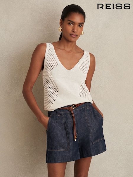 Reiss Indigo Ashby Linen Chambray Shorts (AP8509) | ₪714