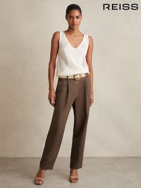 Maro neutru - Pantaloni conici cu curea din in Reiss Beau (AP8512) | 1,155 LEI