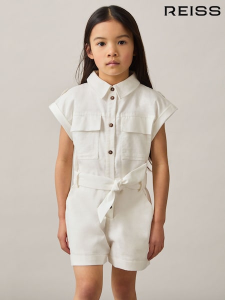 Reiss Ivory Zoe 4-9 yrs Cotton-Linen Belted Playsuit (AP8520) | AED468
