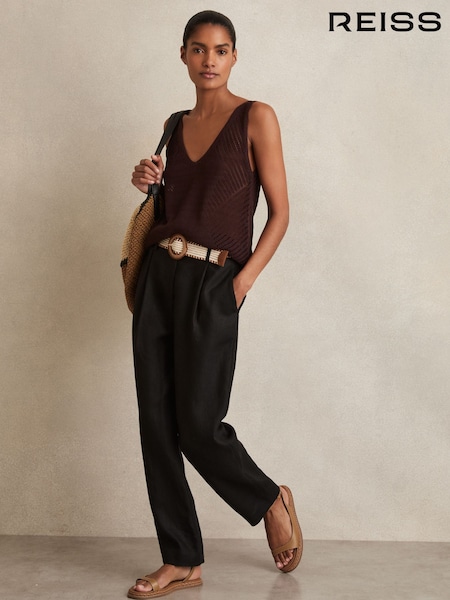 Negru - Pantaloni conici cu curea din in Reiss Beau (AP8534) | 1,155 LEI