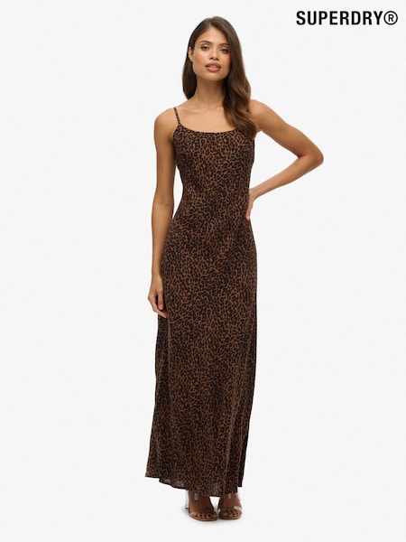 Superdry Leopard Print/Black Sleeveless Maxi Slip Jersey Dress (AP8557) | €76