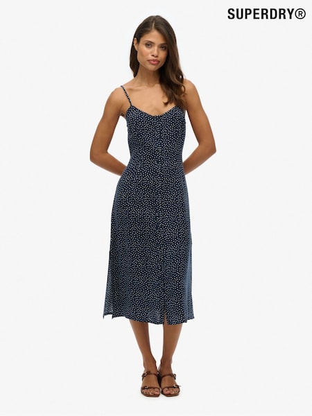 Superdry Navy Polka Dot Print Button Cami Midi Dress (AP8562) | €58